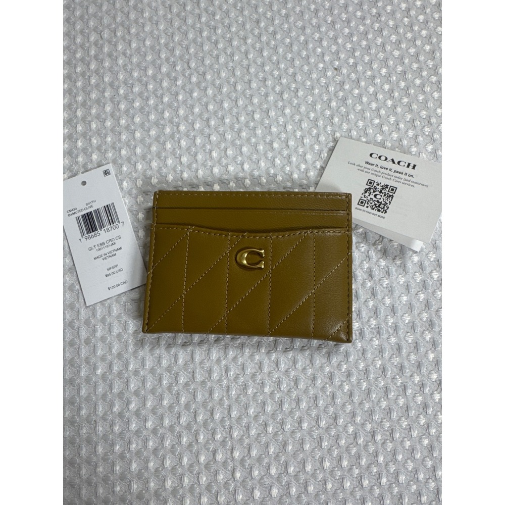 Coach Credit Card Case Womens QLT ESS CRD CS Muted Olive Quilted Leather NWT